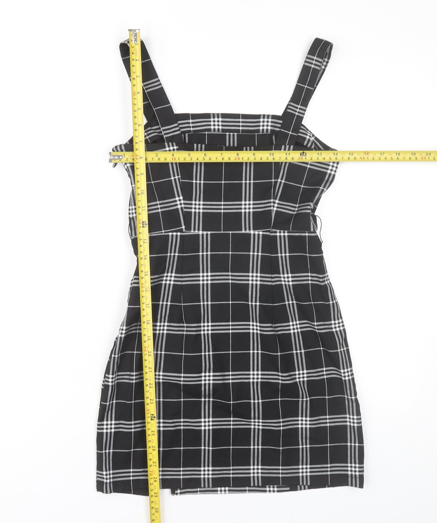 H&M Divided Women's Black Check Pinafore Dress Size 4 Sleeveless