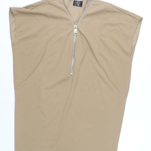 AX Paris Women’s Beige Shift Dress M Knee Length Zip V-Neck