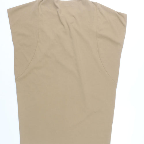AX Paris Women’s Beige Shift Dress M Knee Length Zip V-Neck