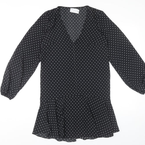 ASOS Design Women’s Black Polka Dot Shift Dress Size 6 Long Sleeve V-Neck