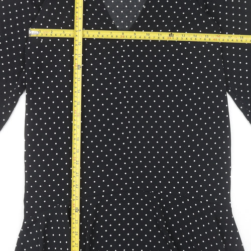 ASOS Design Women’s Black Polka Dot Shift Dress Size 6 Long Sleeve V-Neck