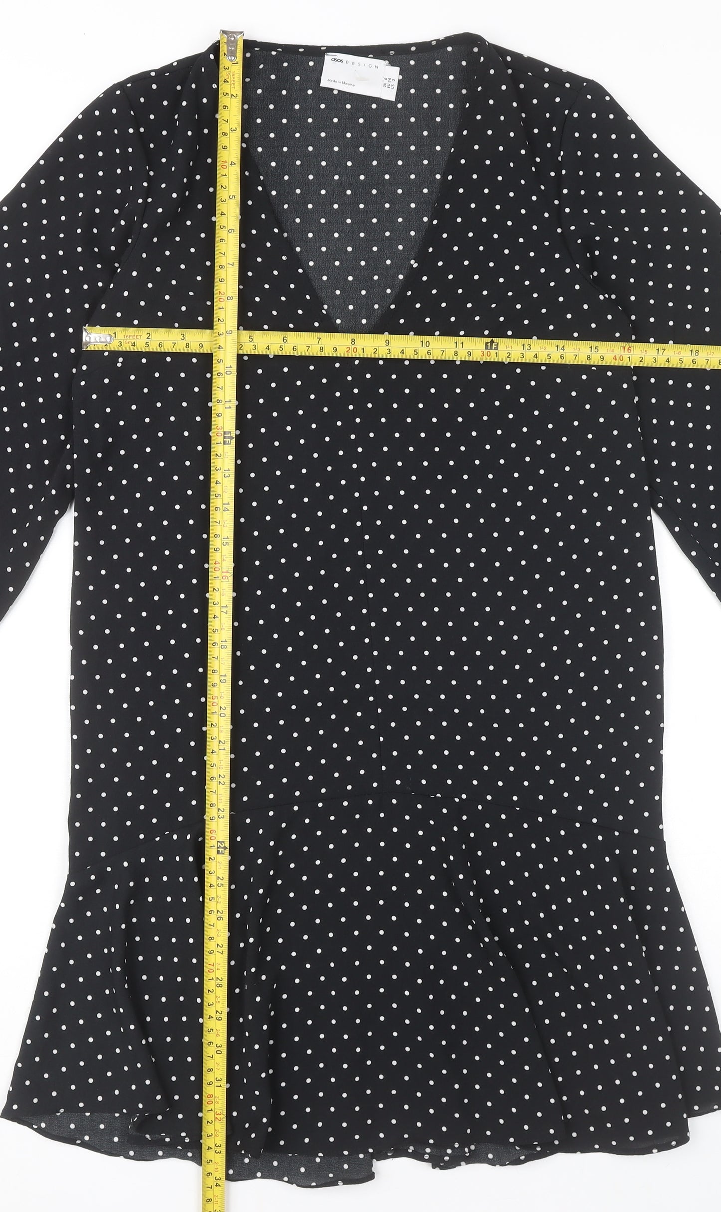 ASOS Design Women’s Black Polka Dot Shift Dress Size 6 Long Sleeve V-Neck