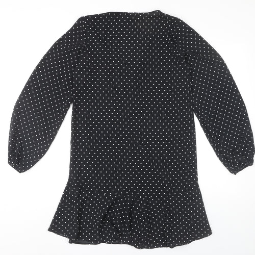 ASOS Design Women’s Black Polka Dot Shift Dress Size 6 Long Sleeve V-Neck