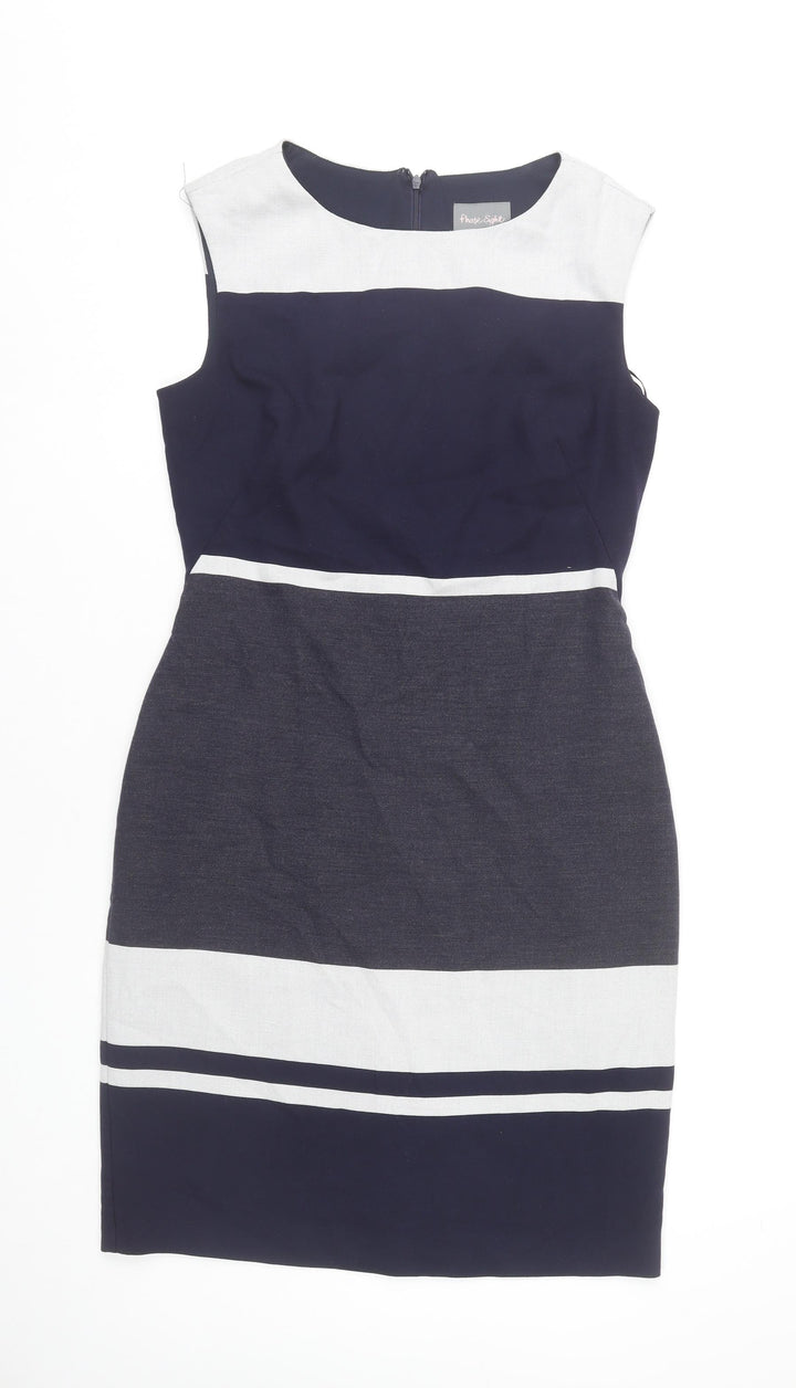 Phase Eight Women’s Blue White Grey Sheath Dress Size 12