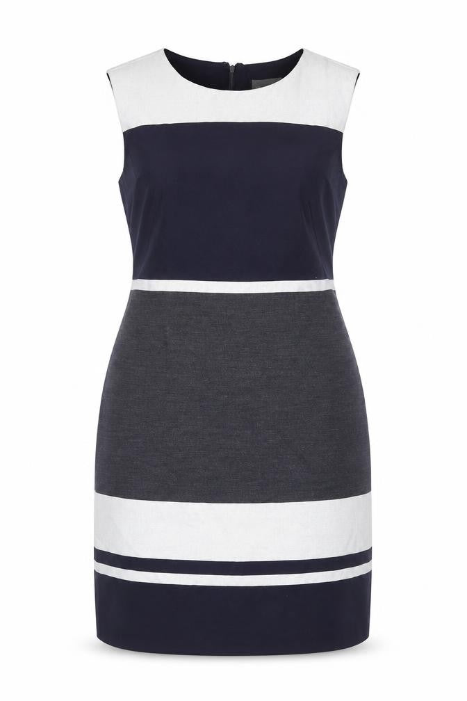 Front view of Phase Eight Women’s Blue White Grey Sheath Dress, size UK 12