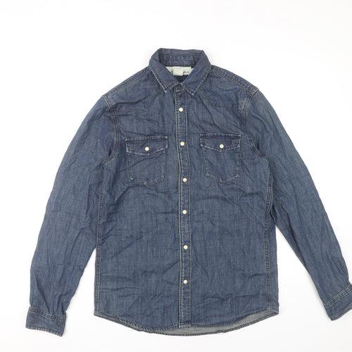 H&M L.O.G.G. Men’s Blue Denim Button-Up Shirt Size S Regular Fit