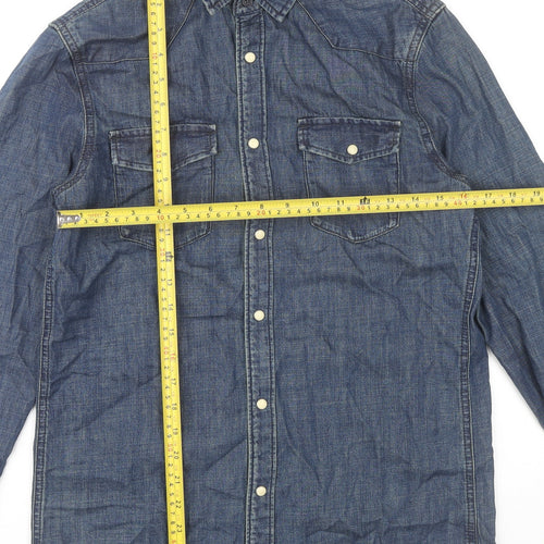 H&M L.O.G.G. Men’s Blue Denim Button-Up Shirt Size S Regular Fit