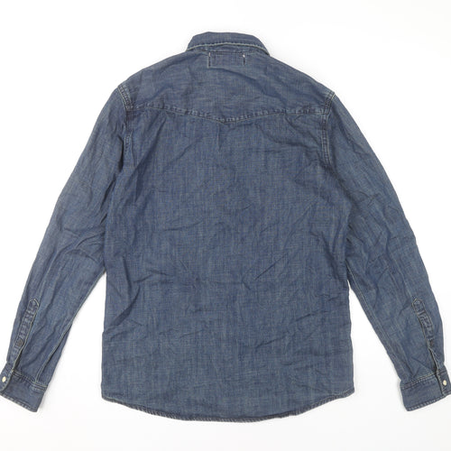 H&M L.O.G.G. Men’s Blue Denim Button-Up Shirt Size S Regular Fit