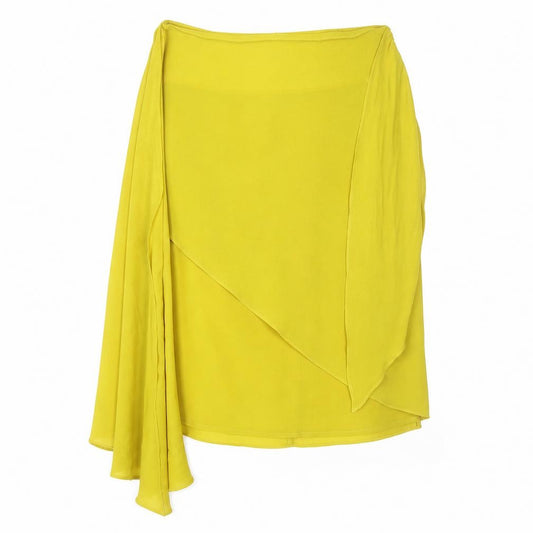 Front view of Zara Women’s Yellow XS Asymmetric Wrap Midi Skirt