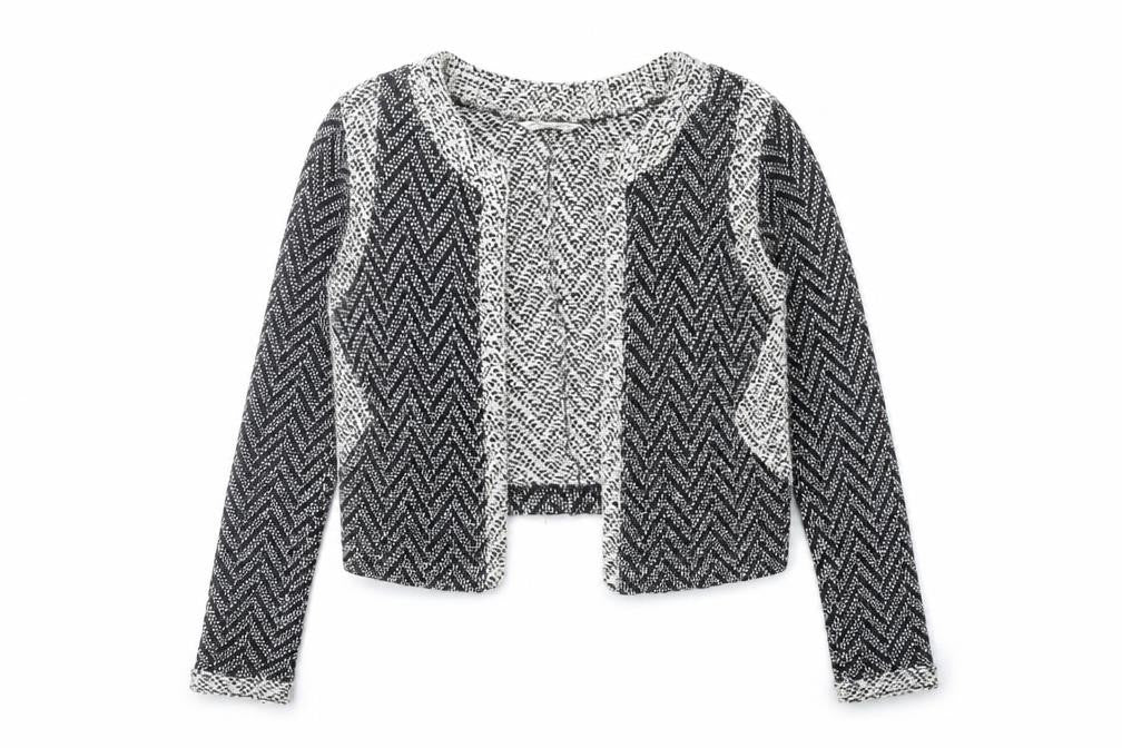 Miss Selfridge Womens Black Herringbone Cropped Jacket Size 12