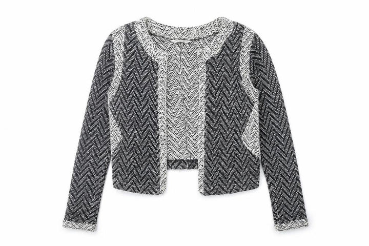 Miss Selfridge Womens Black Herringbone Cropped Jacket Size 12