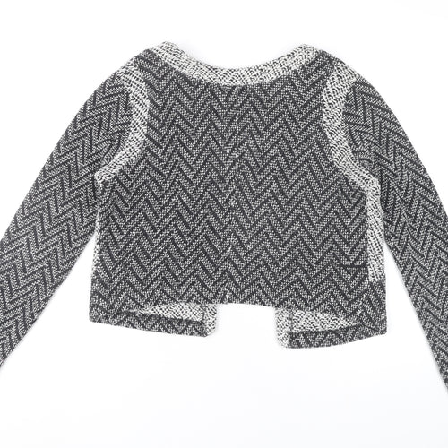 Miss Selfridge Womens Black Herringbone Cropped Jacket Size 12