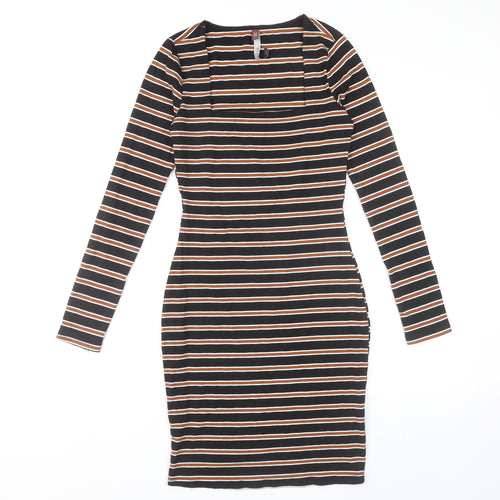 By Swan Women Black Brown Striped Bodycon Dress Size S