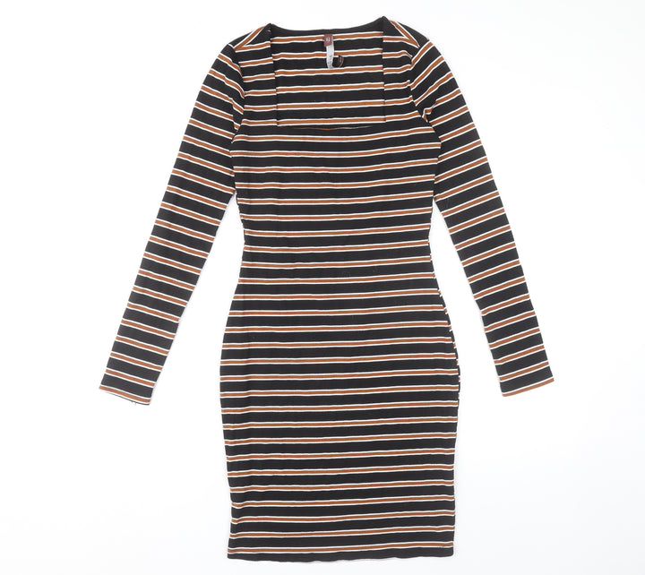 By Swan Women Black Brown Striped Bodycon Dress Size S