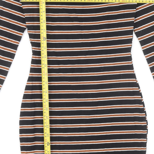By Swan Women Black Brown Striped Bodycon Dress Size S