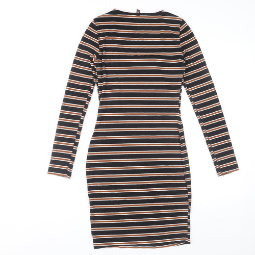 By Swan Women Black Brown Striped Bodycon Dress Size S