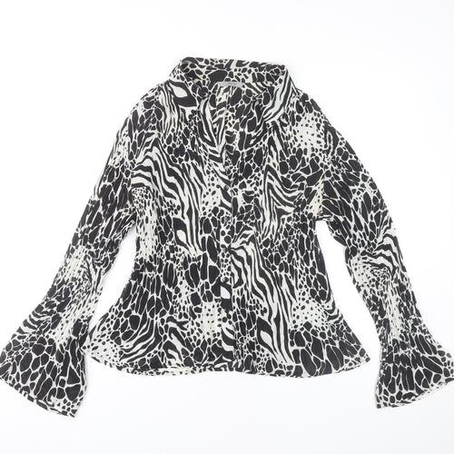 Marks and Spencer Women’s Black Animal Print Blouse UK 12 Long Sleeve