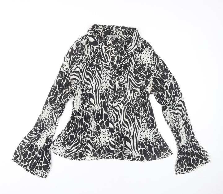 Marks and Spencer Women’s Black Animal Print Blouse UK 12 Long Sleeve