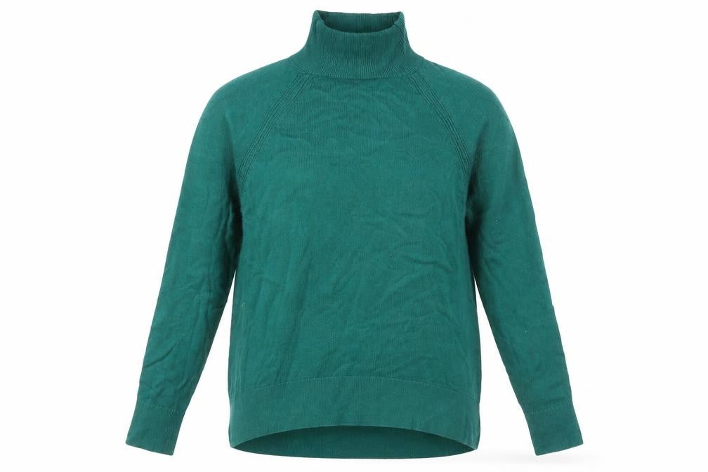 Front view of LOFT Women’s Green Mock Neck jumper, size M, Long Sleeve Knit