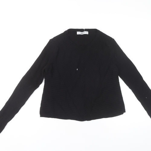 Zara Women Black Slim Fit Ribbed Knit Pullover Jumper Size M