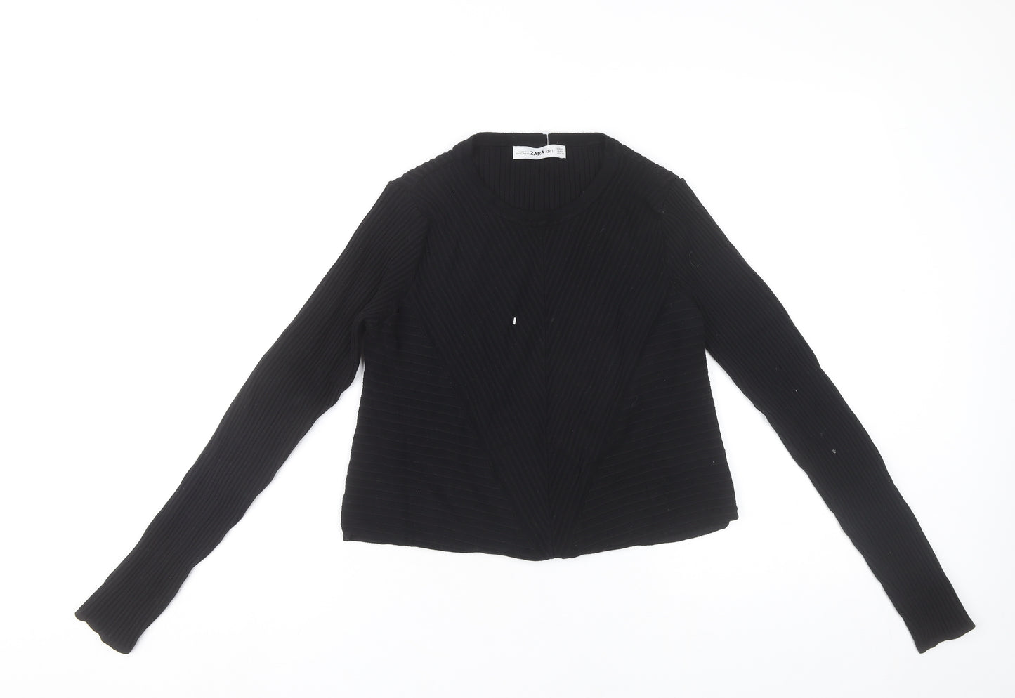Zara Women Black Slim Fit Ribbed Knit Pullover Jumper Size M