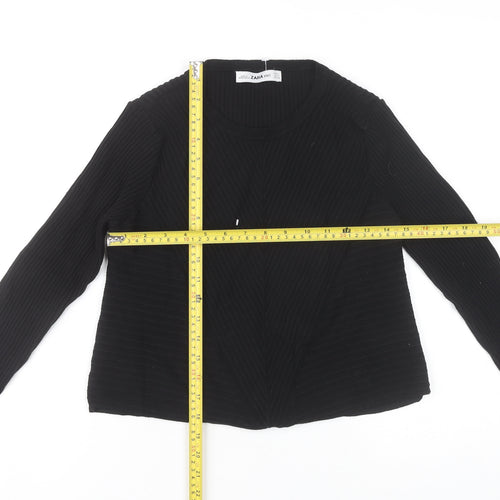 Zara Women Black Slim Fit Ribbed Knit Pullover Jumper Size M