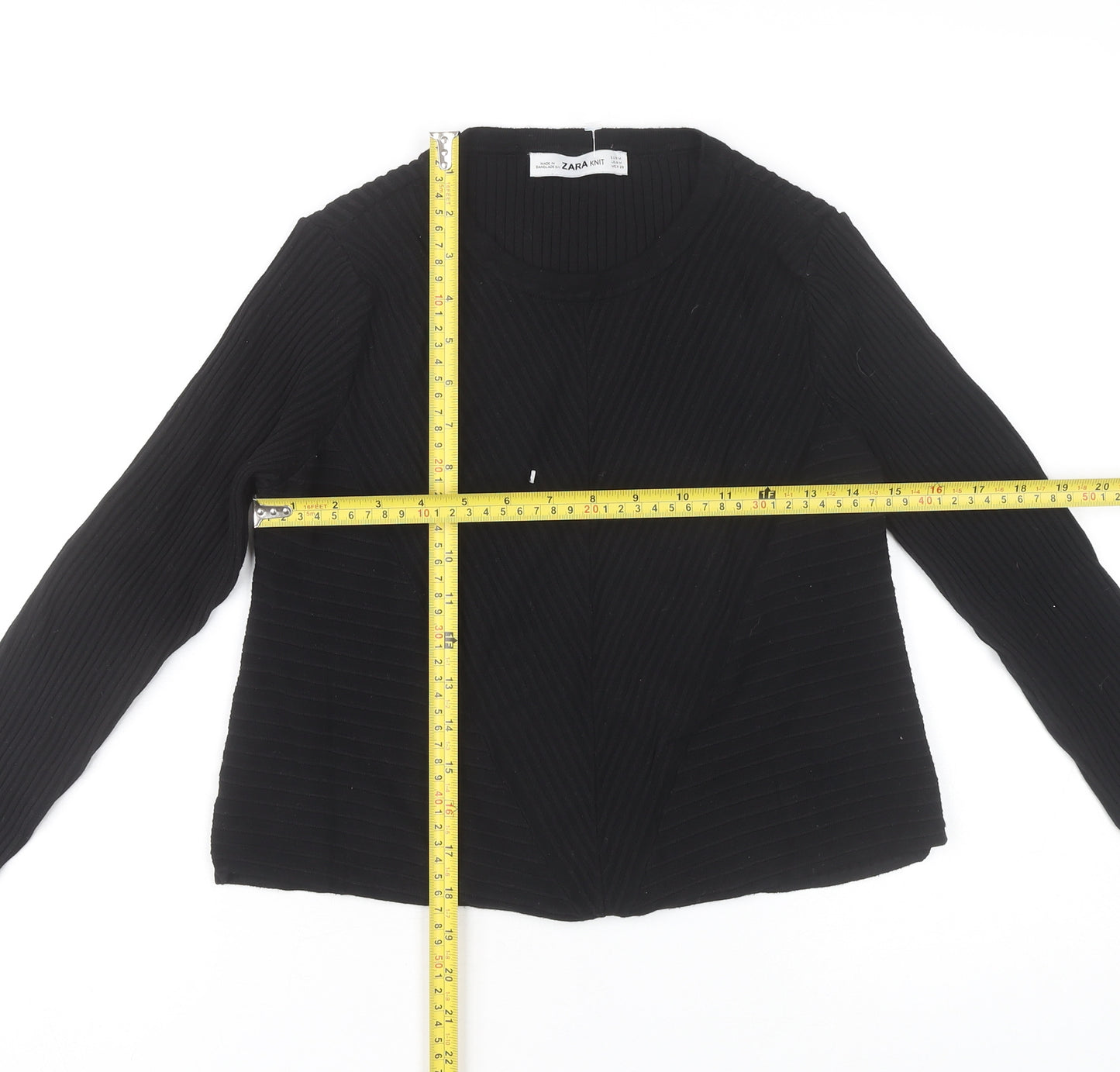 Zara Women Black Slim Fit Ribbed Knit Pullover Jumper Size M