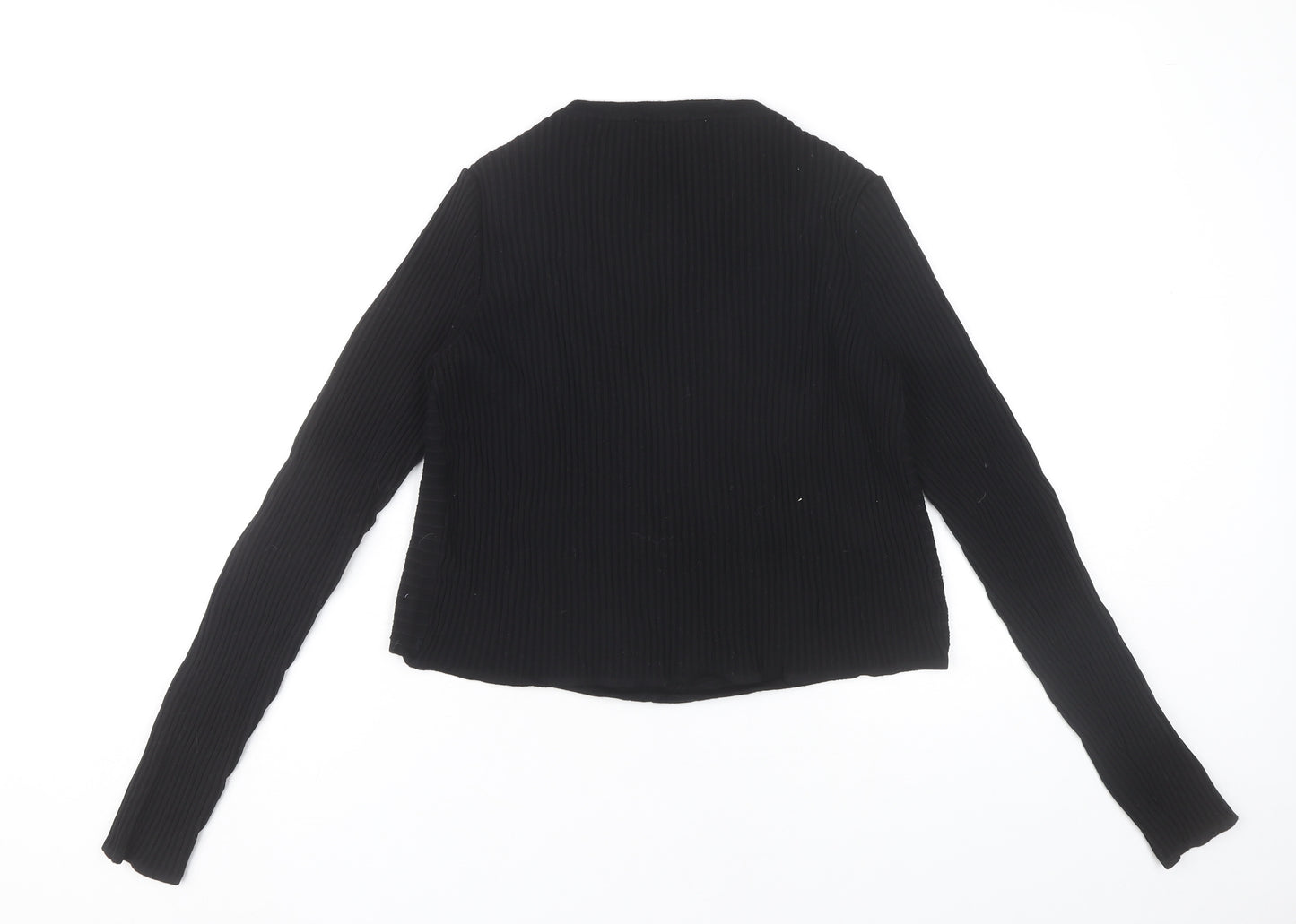Zara Women Black Slim Fit Ribbed Knit Pullover Jumper Size M
