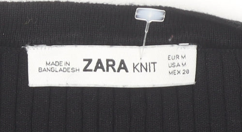 Zara Women Black Slim Fit Ribbed Knit Pullover Jumper Size M