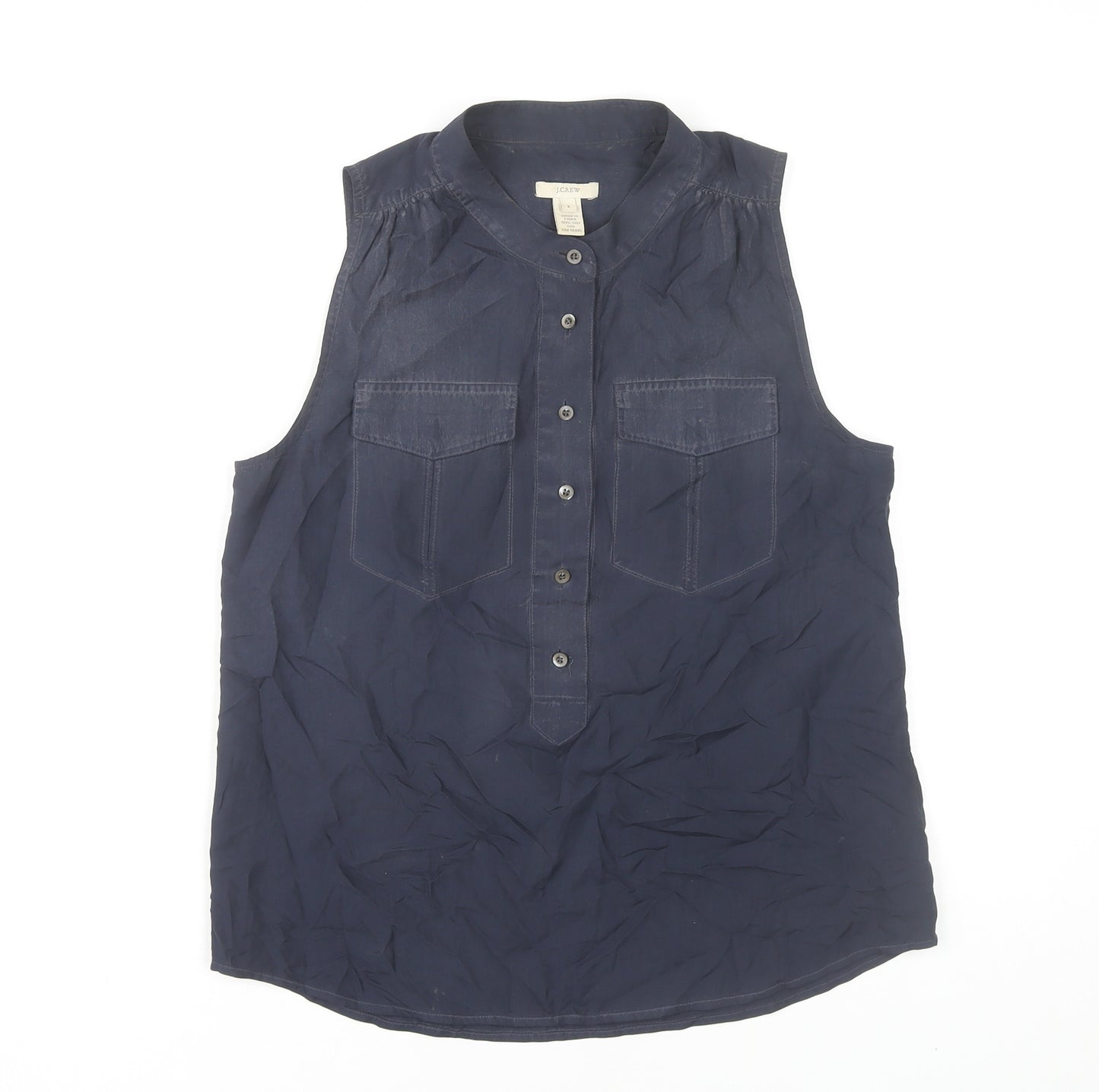 J.Crew Women’s Blue Silk Sleeveless Collared Blouse Size 4