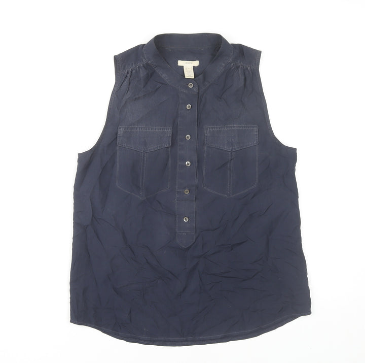 J.Crew Women’s Blue Silk Sleeveless Collared Blouse Size 4