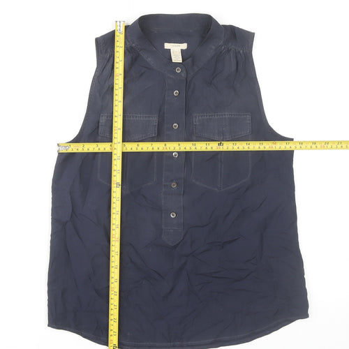 J.Crew Women’s Blue Silk Sleeveless Collared Blouse Size 4