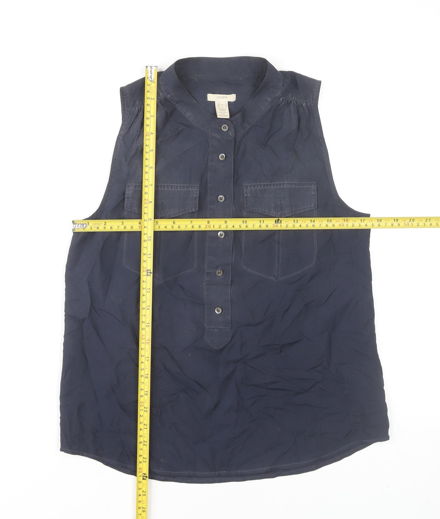 J.Crew Women’s Blue Silk Sleeveless Collared Blouse Size 4