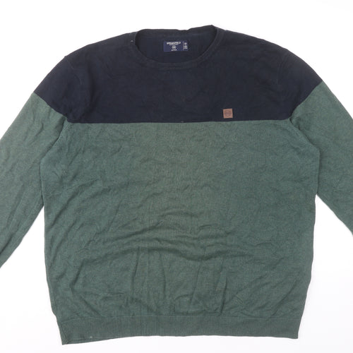 Springfield Men’s Green Blue Cotton Pullover Jumper 2XL Crew Neck