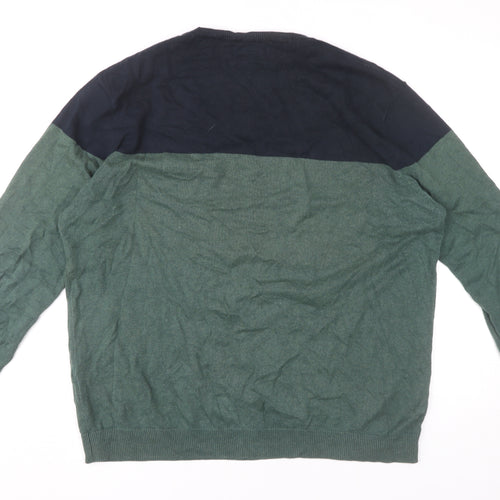 Springfield Men’s Green Blue Cotton Pullover Jumper 2XL Crew Neck