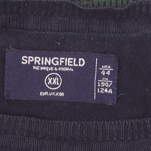 Springfield Men’s Green Blue Cotton Pullover Jumper 2XL Crew Neck