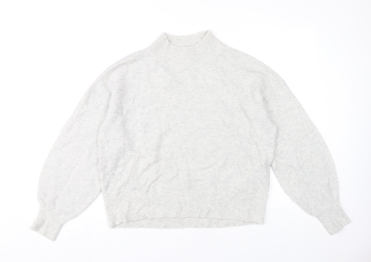 Fat Face Womens Grey Mock Neck Jumper Size 12 Wool Blend Pullover