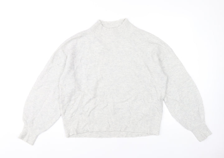 Fat Face Womens Grey Mock Neck Jumper Size 12 Wool Blend Pullover