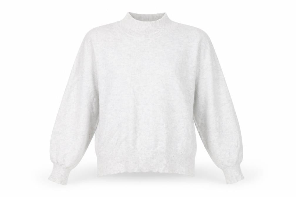 Front view of FatFace women’s grey mock neck jumper, size UK 12, wool blend pullover