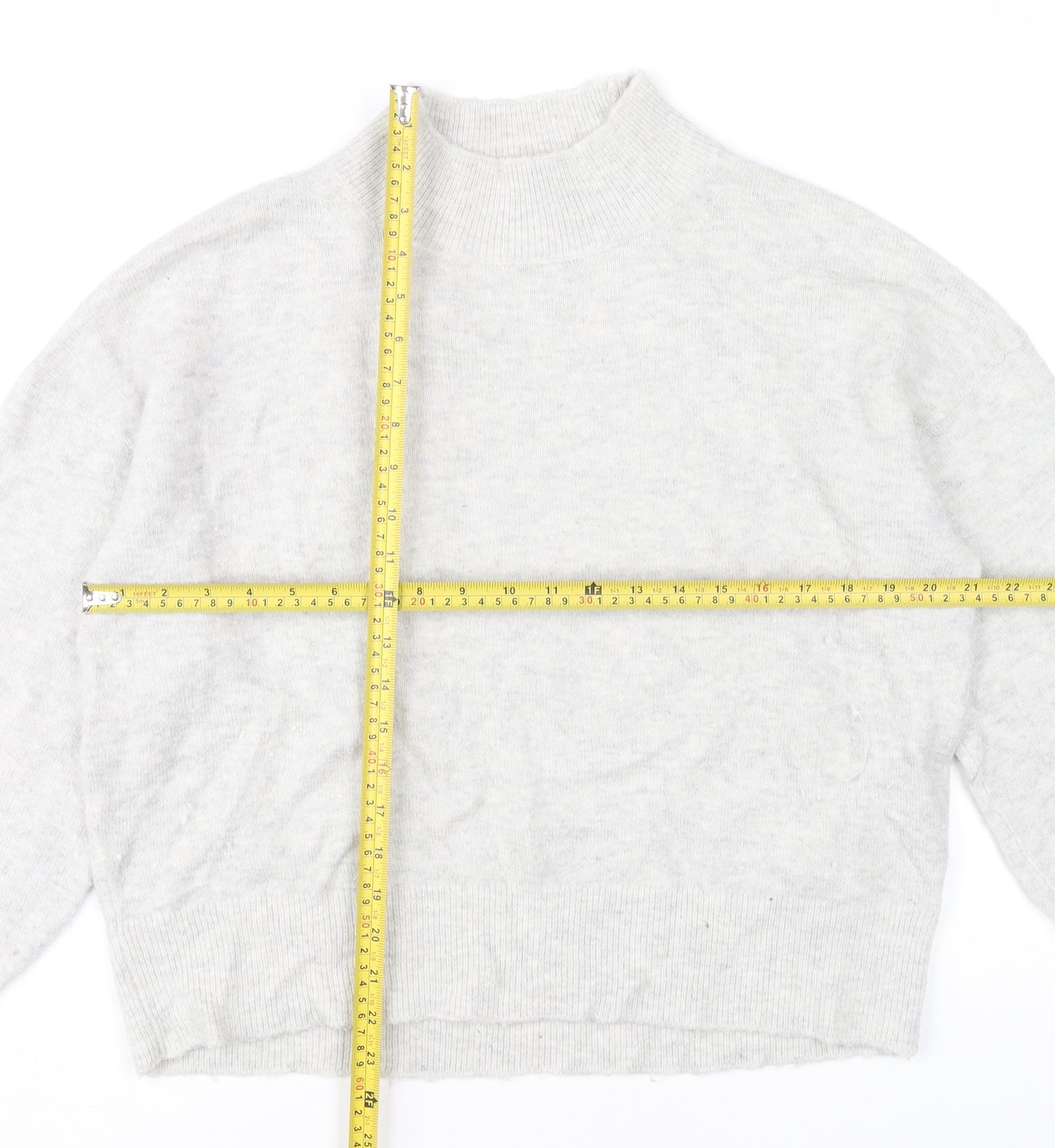 Fat Face Womens Grey Mock Neck Jumper Size 12 Wool Blend Pullover