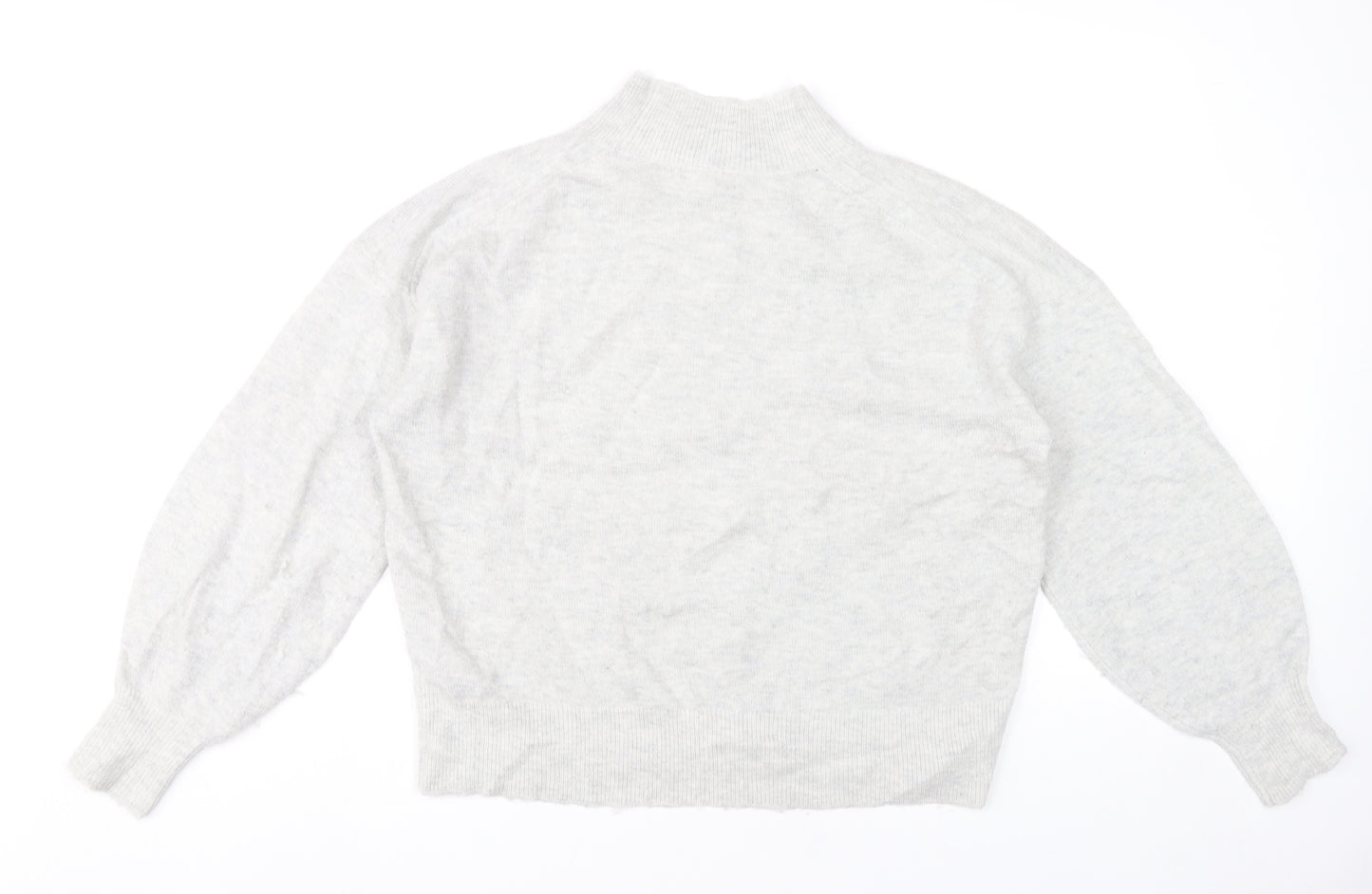 Fat Face Womens Grey Mock Neck Jumper Size 12 Wool Blend Pullover