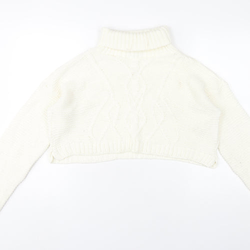 PrettyLittleThing Women’s Ivory Roll Neck Cable-Knit Jumper M