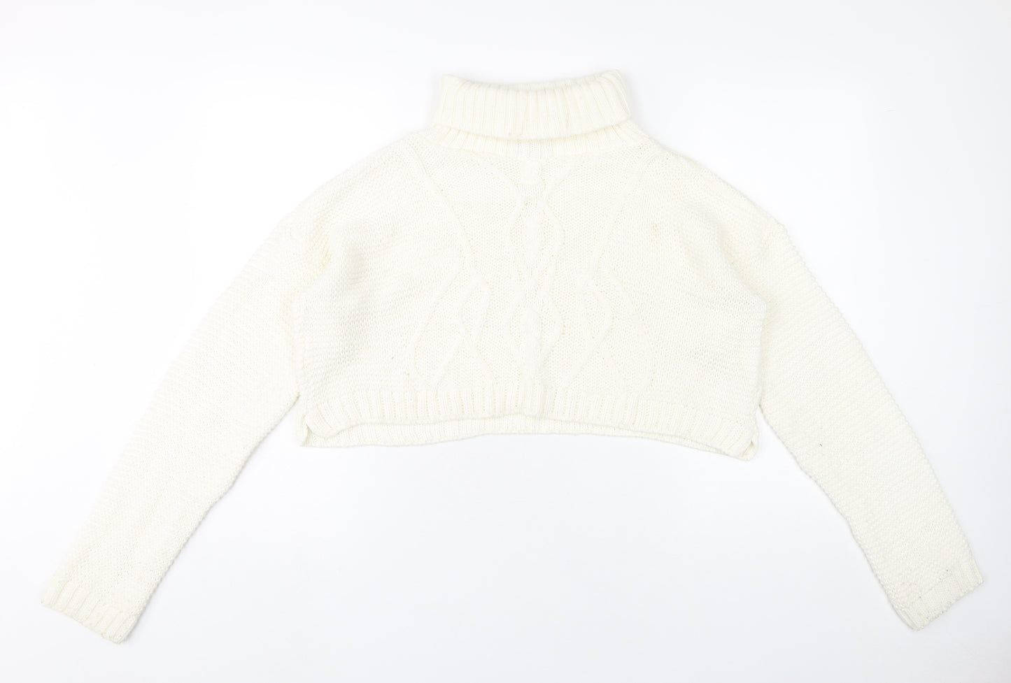 PrettyLittleThing Women’s Ivory Roll Neck Cable-Knit Jumper M