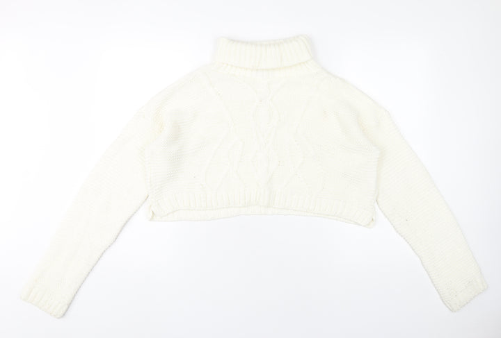 PrettyLittleThing Women’s Ivory Roll Neck Cable-Knit Jumper M