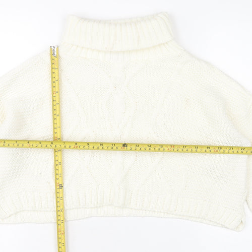PrettyLittleThing Women’s Ivory Roll Neck Cable-Knit Jumper M