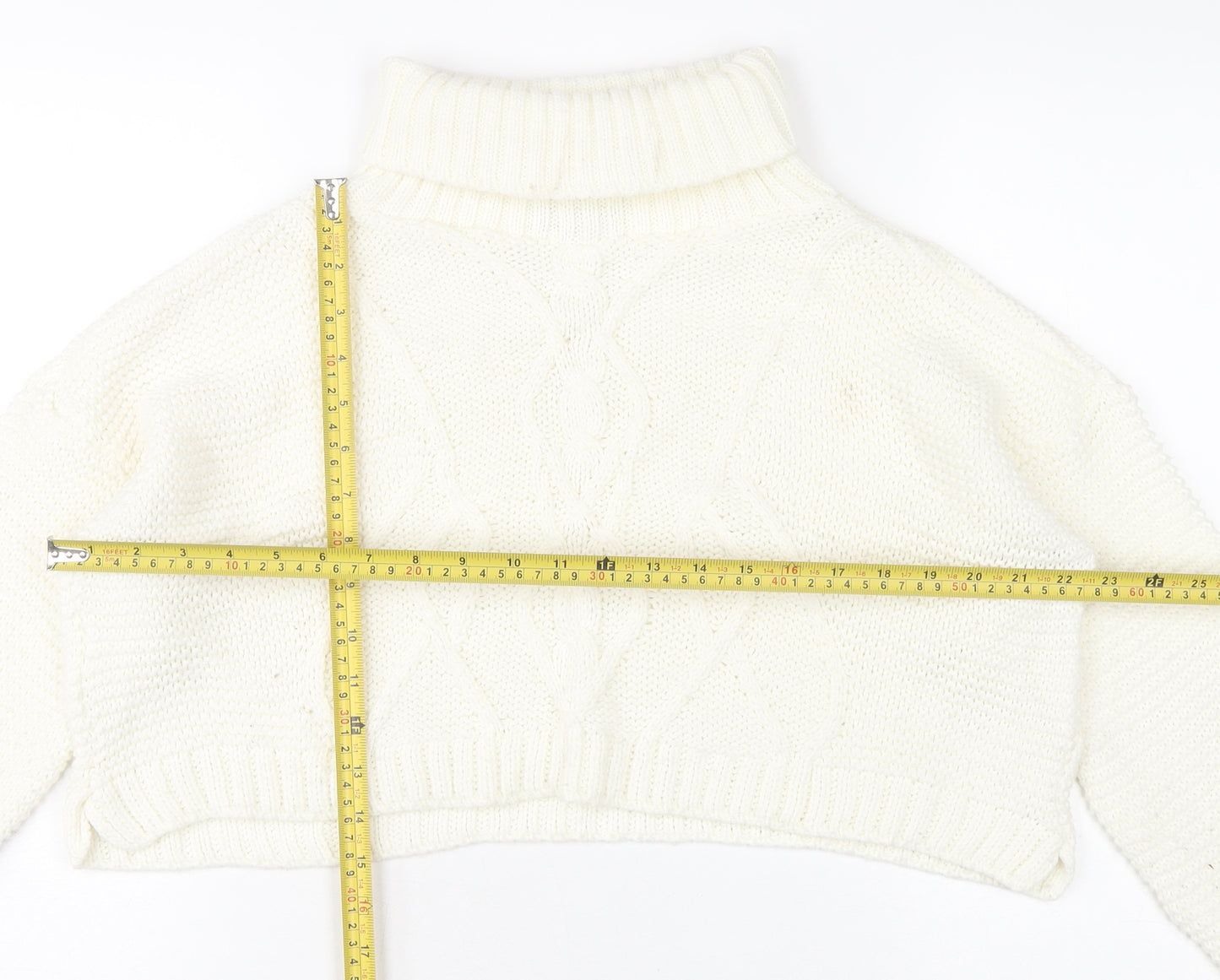 PrettyLittleThing Women’s Ivory Roll Neck Cable-Knit Jumper M
