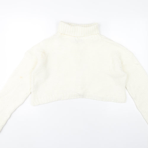 PrettyLittleThing Women’s Ivory Roll Neck Cable-Knit Jumper M