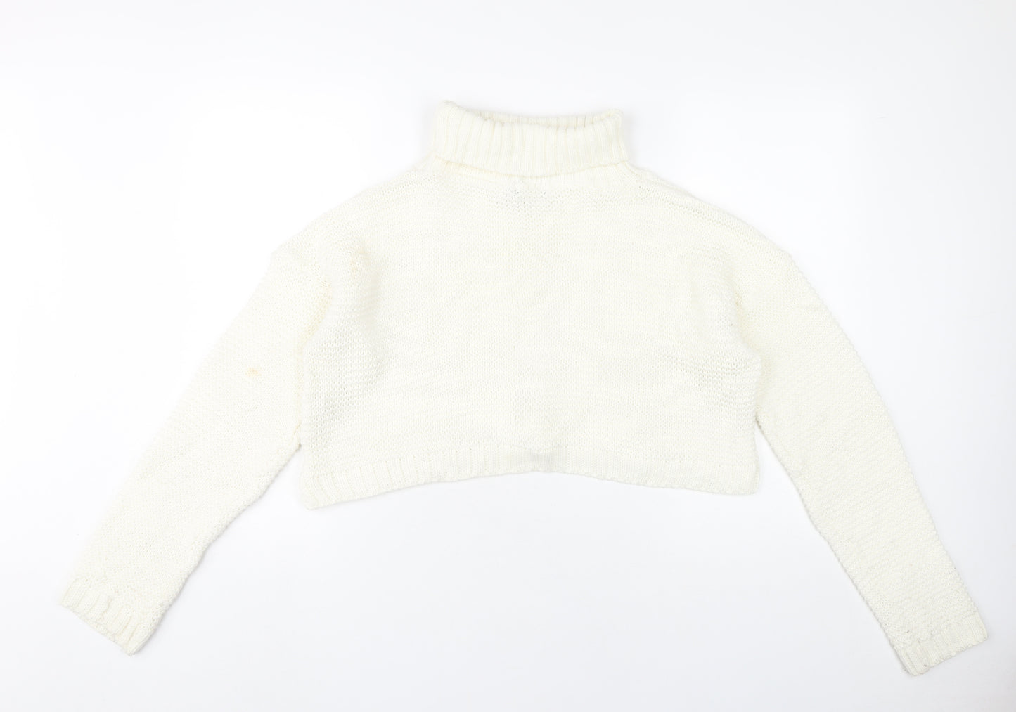 PrettyLittleThing Women’s Ivory Roll Neck Cable-Knit Jumper M
