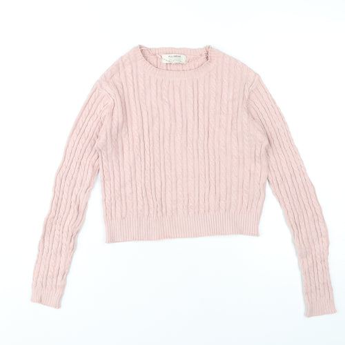 Pull&Bear Womens Pink Cable-Knit Jumper Size S Crew Neck Long Sleeve