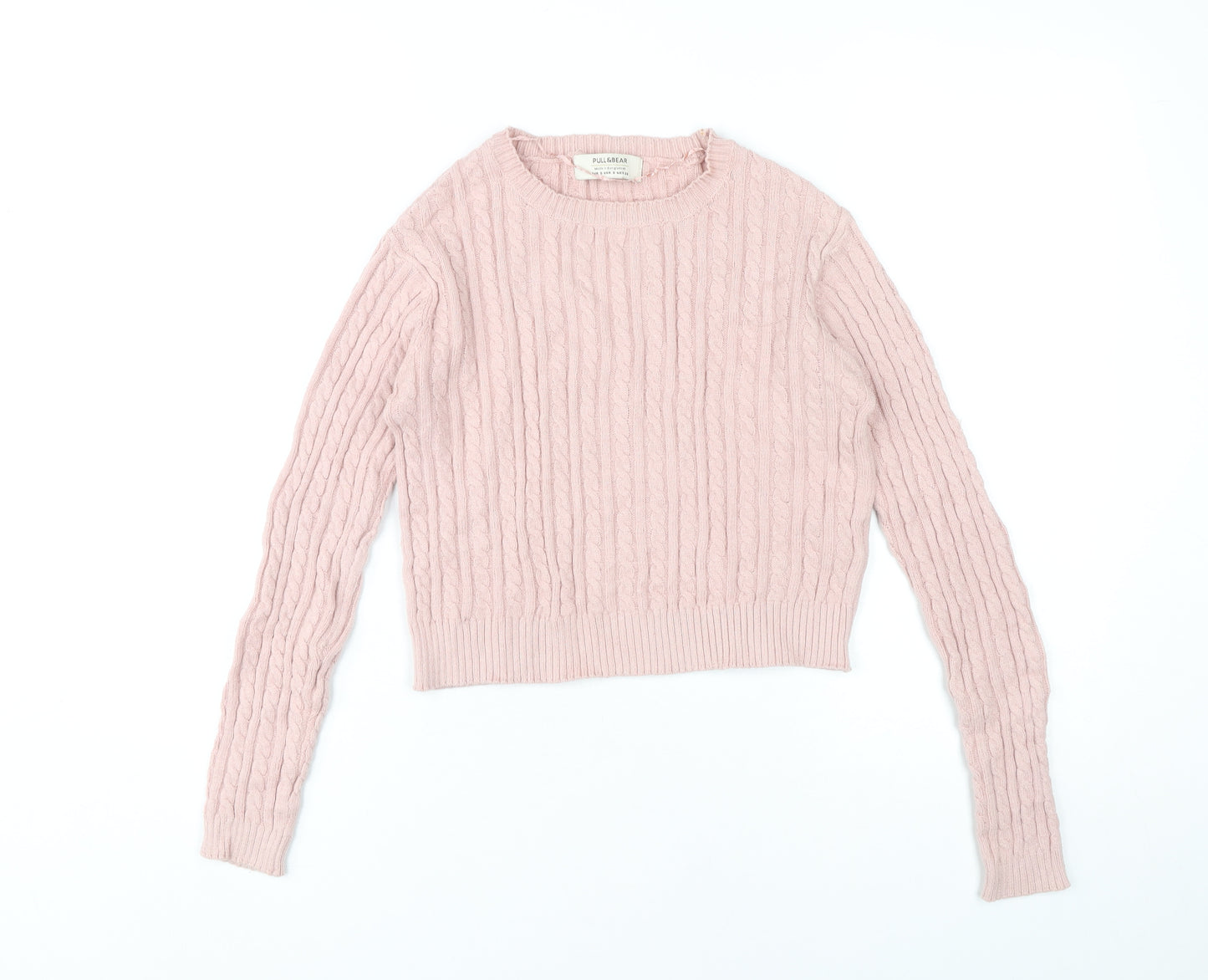 Pull&Bear Womens Pink Cable-Knit Jumper Size S Crew Neck Long Sleeve